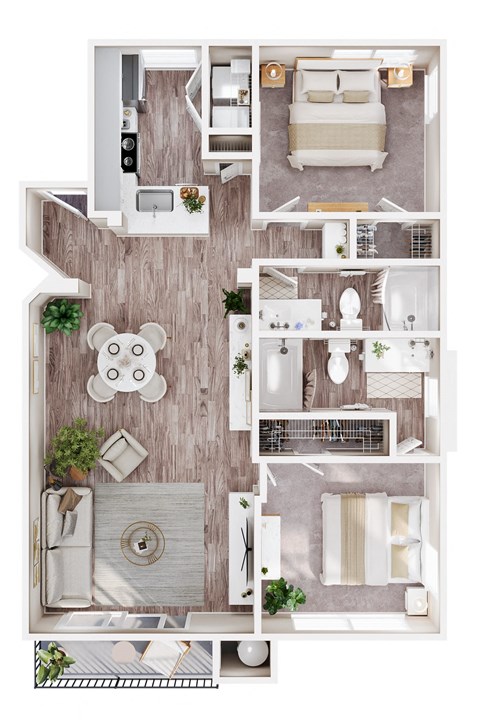 Floor plan for 2 beds, 2 baths, 1114 sqft